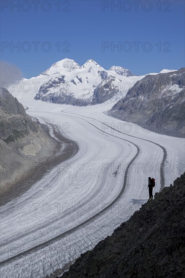 Caucasian hiker on snowy road