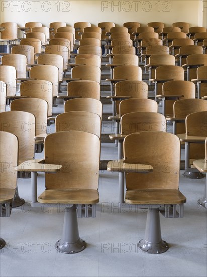 Rows of desks in classroom