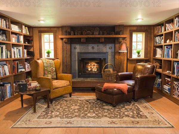 Interior of living room and fireplace