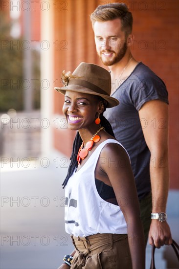 Couple walking together outdoors