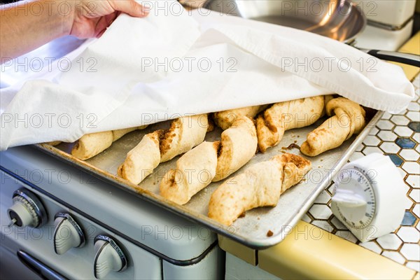 Close up of tray of homemade bread rolls