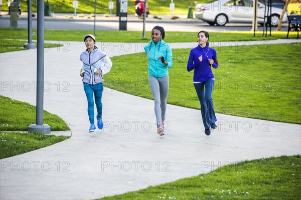 Women running in park