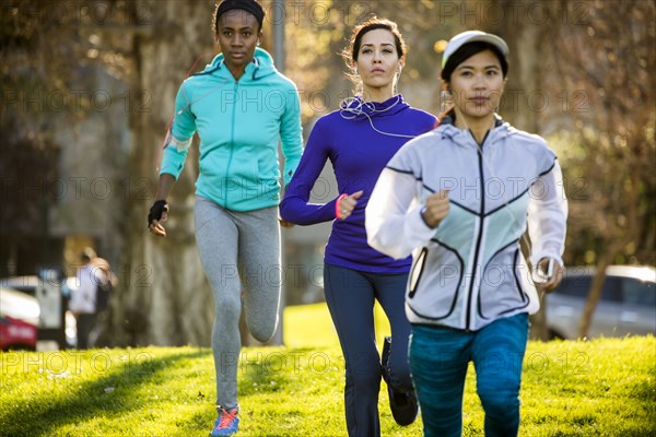 Women running in park