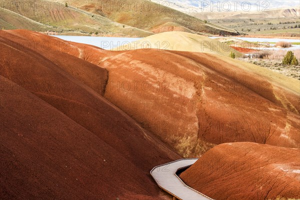 Wooden walkway in desert hills