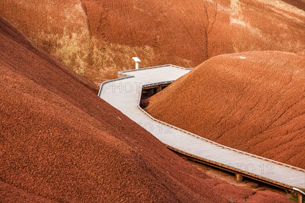 Wooden walkway in desert hills