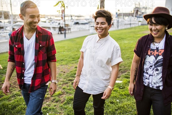 Friends walking outdoors