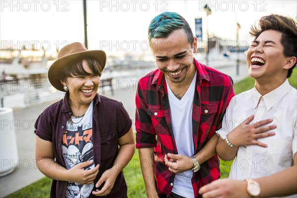 Friends walking outdoors