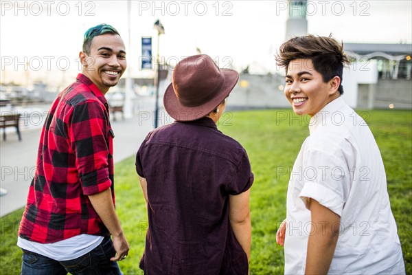 Friends walking outdoors