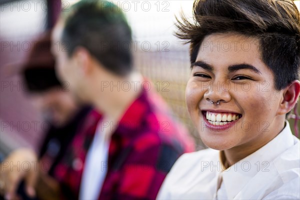 Close up of woman laughing outdoors