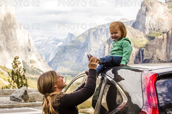 Caucasian mother and daughter in Yosemite National Park