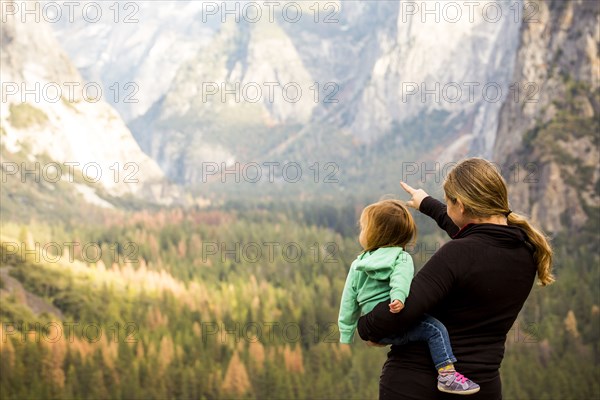 Caucasian mother and daughter in Yosemite National Park