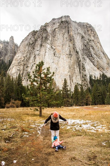 Caucasian mother and daughter in Yosemite National Park