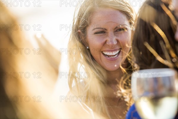 Smiling Caucasian woman outdoors