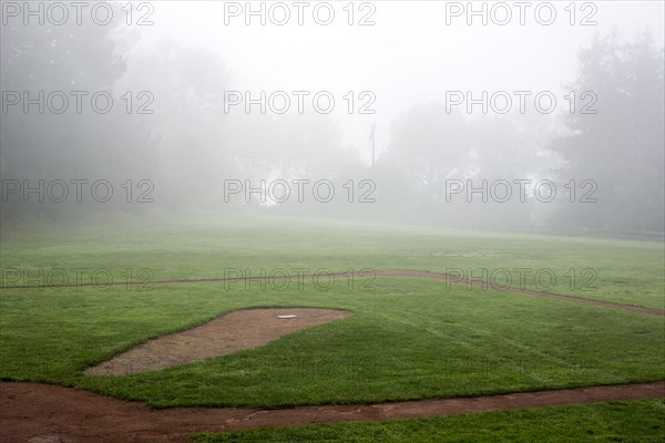 Fog over baseball field