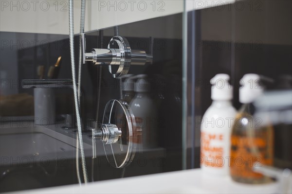 Glass shower in modern bathroom