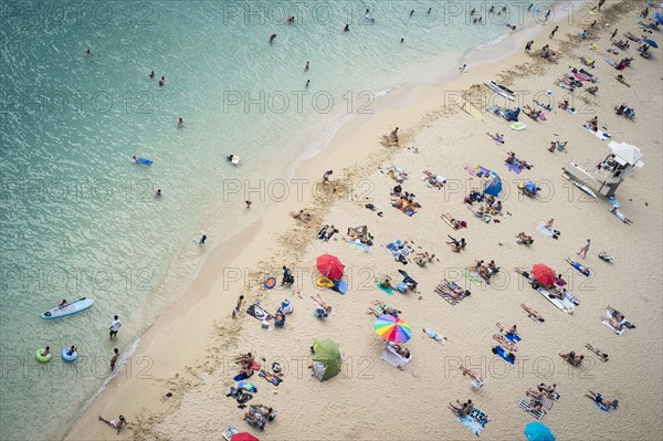 Aerial view of tourists on beach