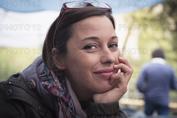 Close up of smiling Caucasian woman