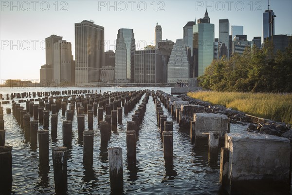 Wooden posts at waterfront