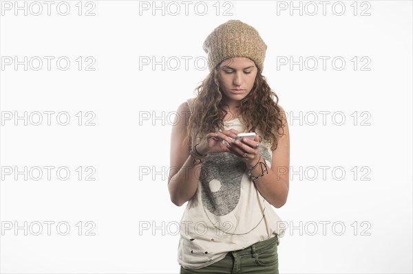 Caucasian woman using cell phone