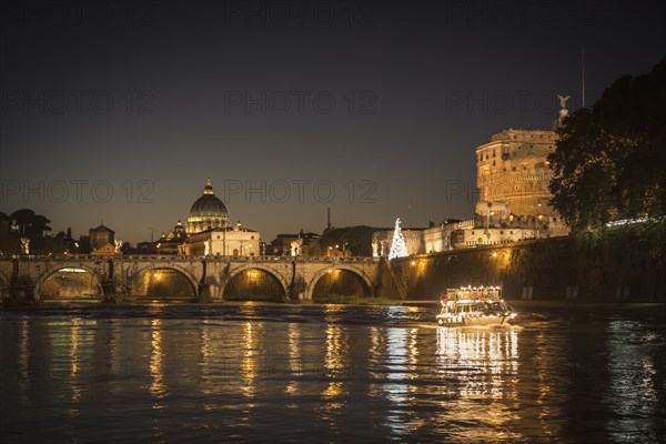 Illuminated bridge over river