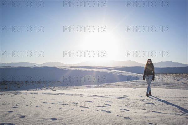 Caucasian woman walking in White Sands National Park