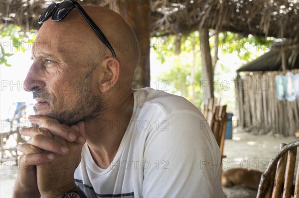 Pensive Caucasian man