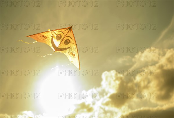 Kite flying in sunny sky