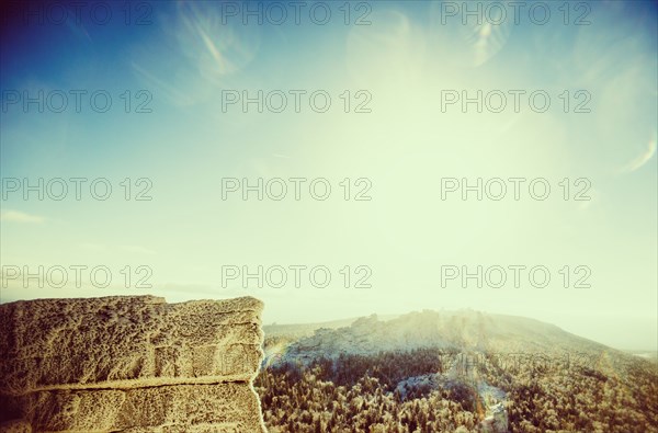 Mountaintops in remote landscape under sunny sky