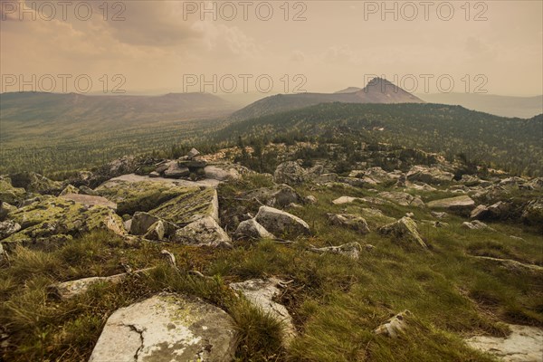 Rocky field in remote landscape