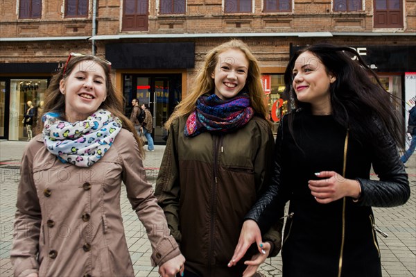 Caucasian women walking outdoors