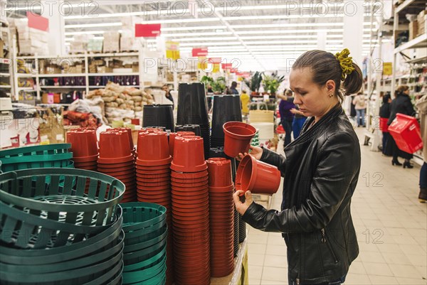 Caucasian woman shopping in store