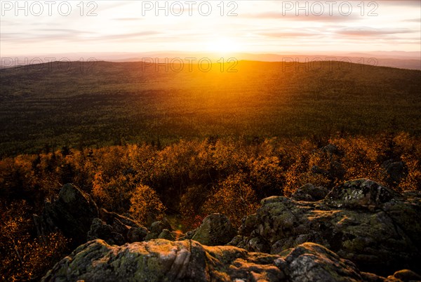 Sunrise over rural landscape