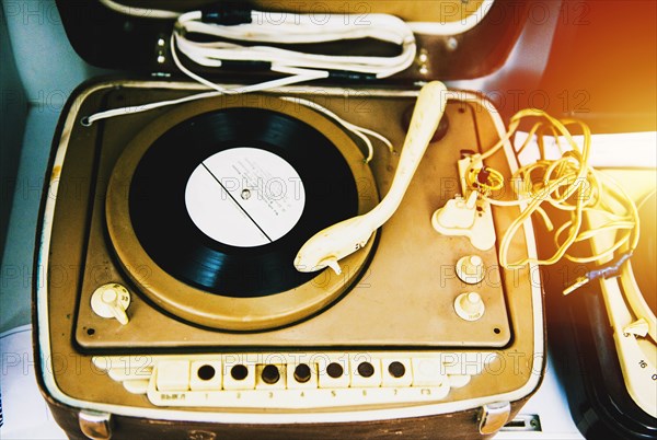 Close up of vintage record player