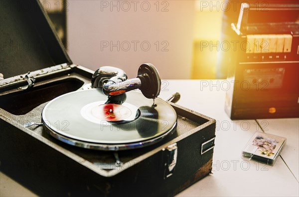 Close up of vintage record player