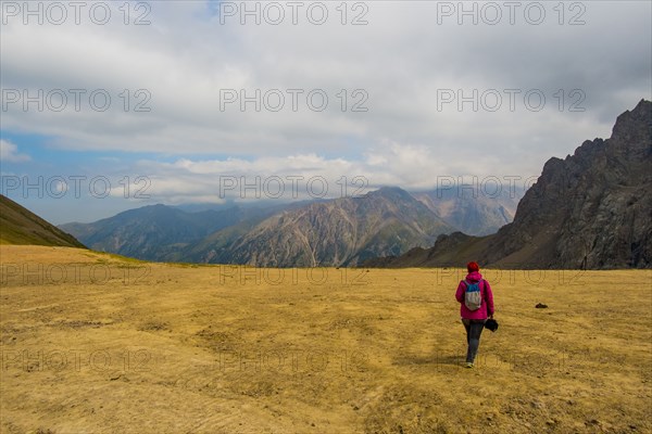 Caucasian women hiking in mountain landscape