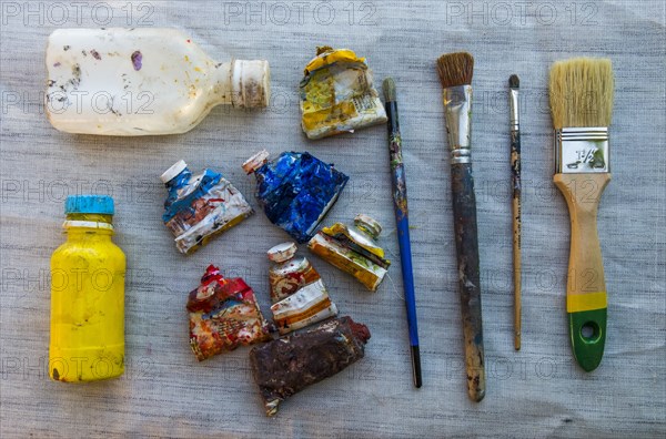 Painting supplies on table