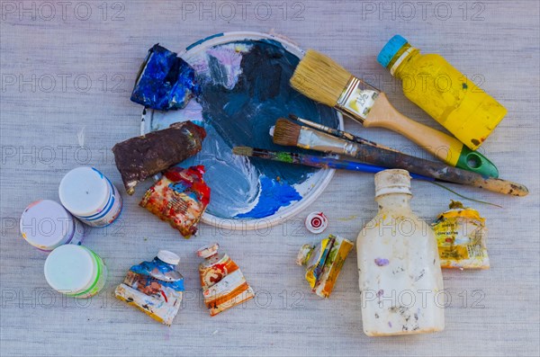 Painting supplies on table