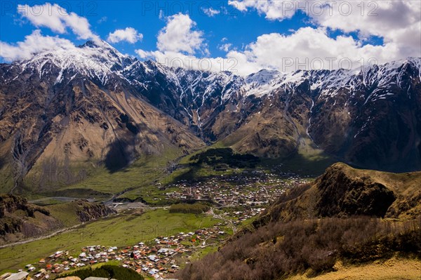 Scenic view of village in valley