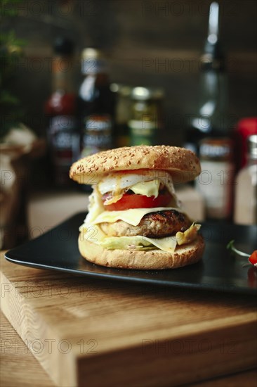 Gourmet cheeseburger on plate