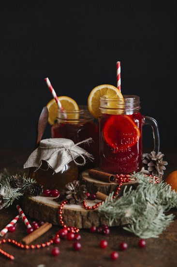 Fruit tea with cinnamon sticks