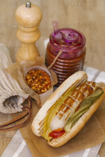 Grilled sausage in bun