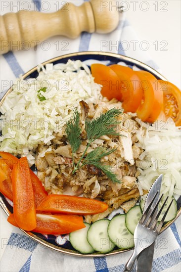 Garnish on meat and vegetable plate