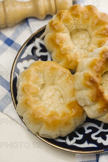 Cookies with sesame seeds on plate