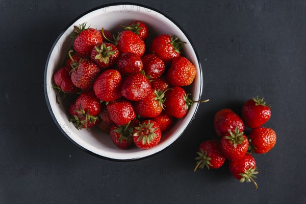 Close up of bowl of strawberries