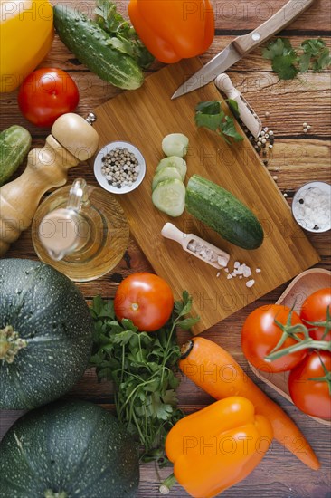 Ingredients for salad on cutting board