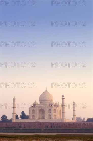 Taj Mahal under hazy sky