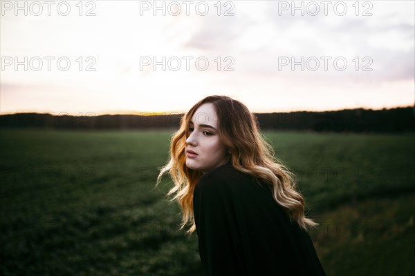 Caucasian woman near field