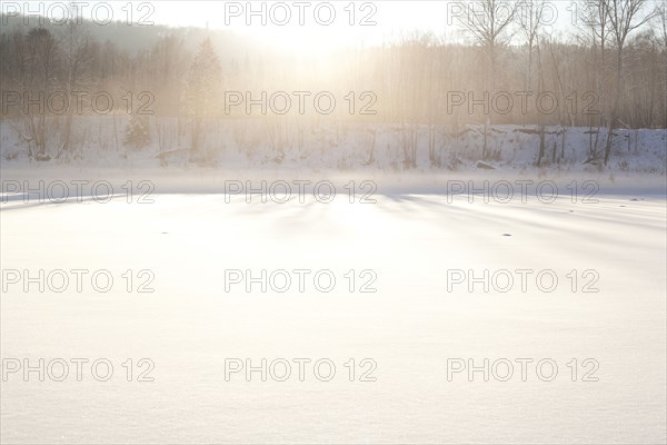 Sun shining over snowy field