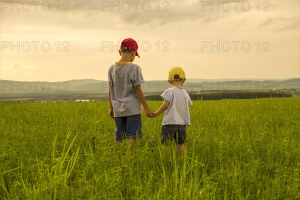 Mari brothers exploring in rural field