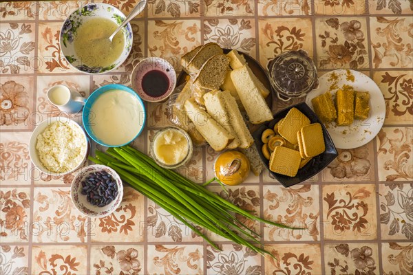 High angle view of food on table